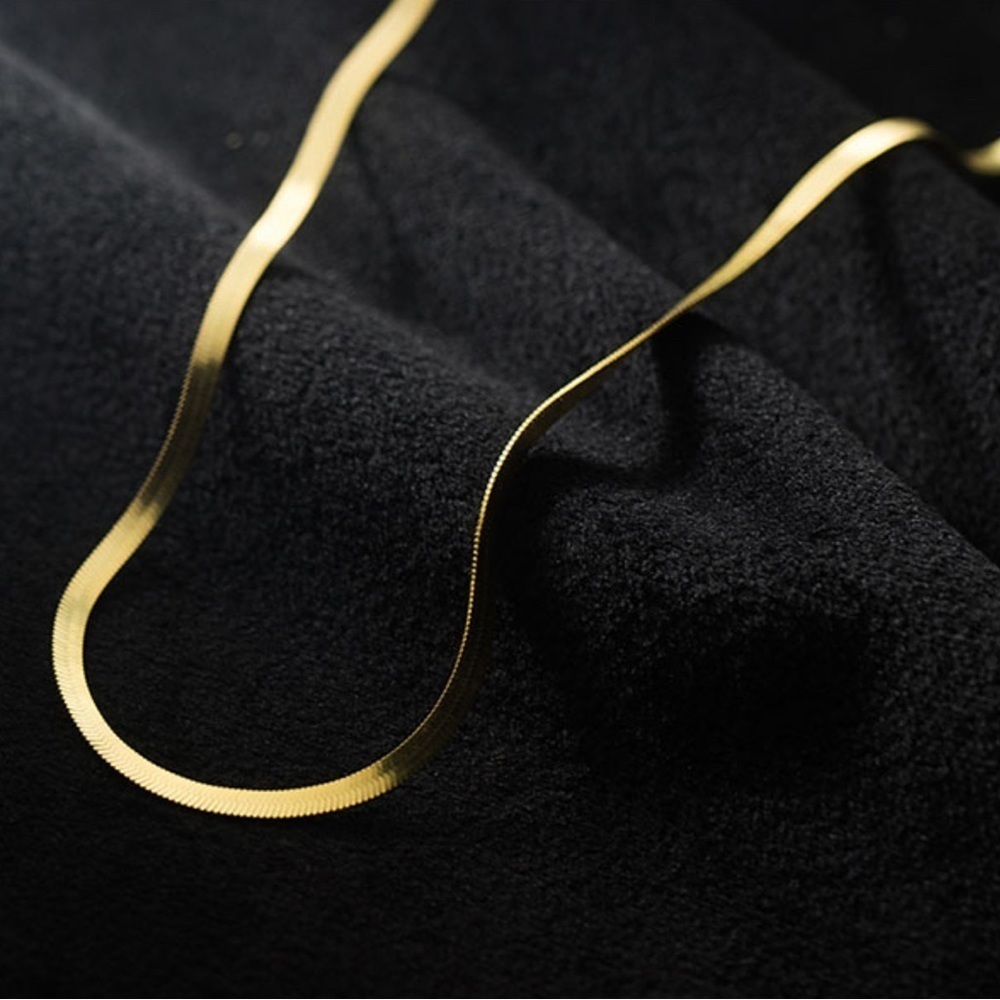 NEW 18K Gold Over Solid Sterling Silver Herringbone Snake Chain Choker Necklace